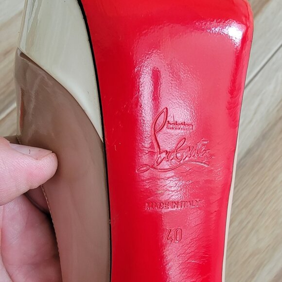 Christian Louboutin Nude/White/Black Patent Leather Lady Peep Slingback 150mm - Picture 11 of 15